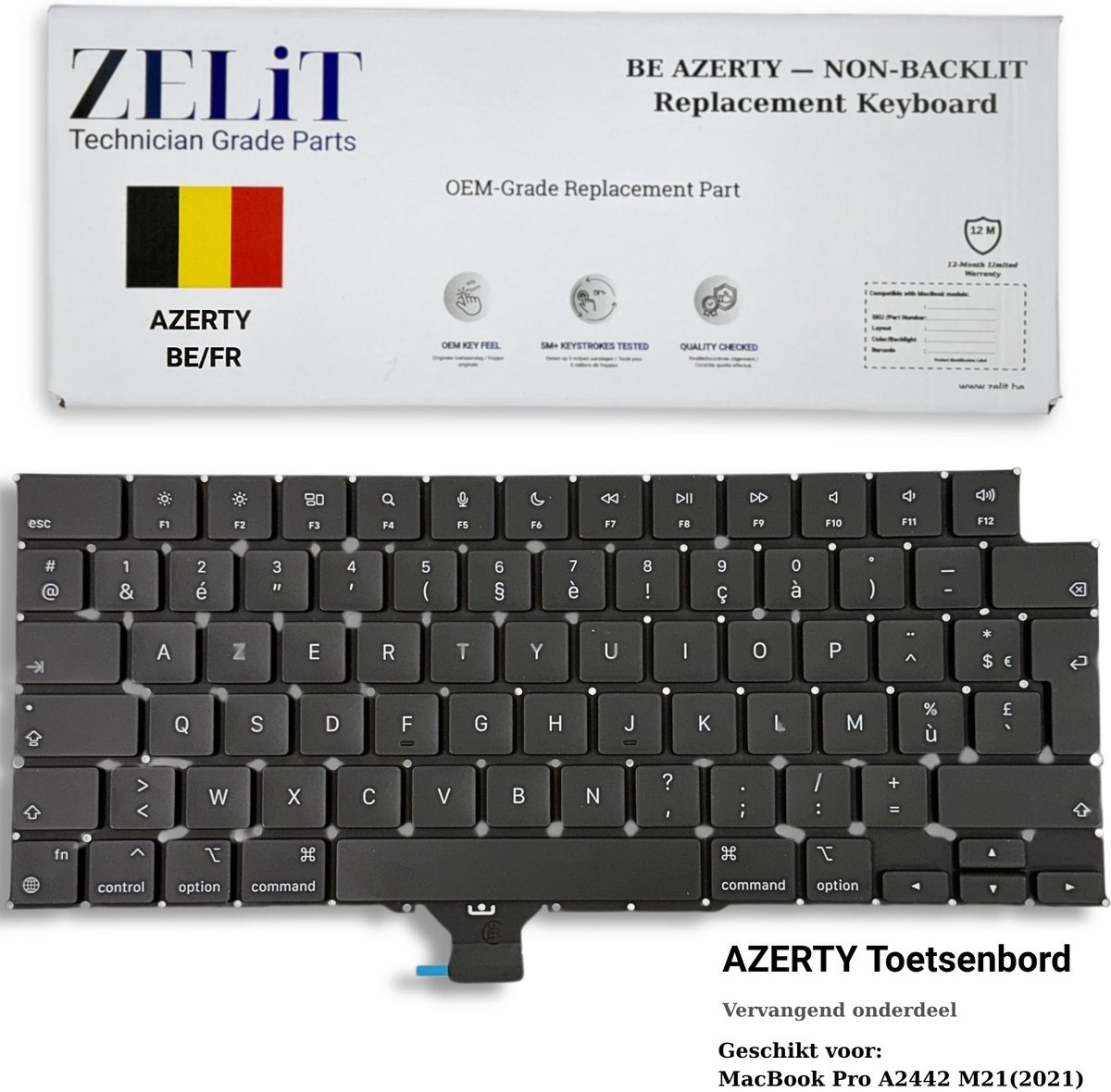 ZeLiT MacBook Pro 14" A2442 2023 M1 Toetsenbord AZERTY - Vervanging Keyboard Zwart
