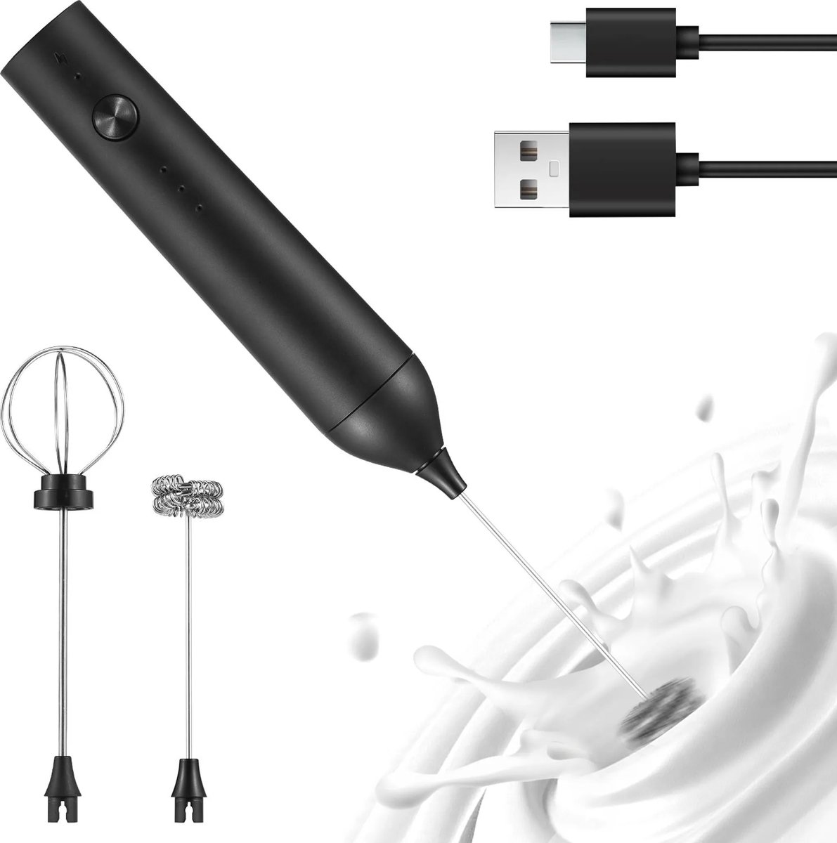 Mini slimme koffie- en melkschuimer - Elektrische melkschuimer - USB oplaadbaar - Zwart