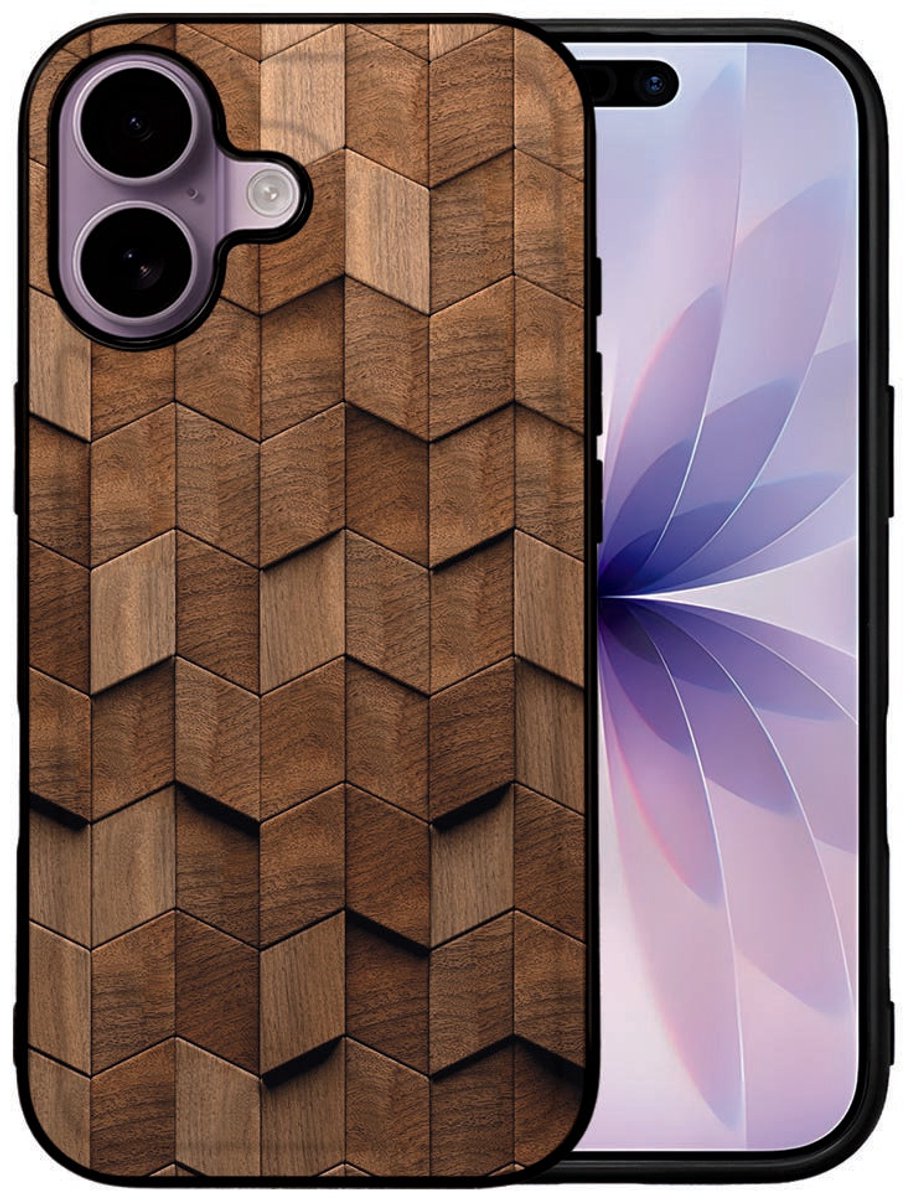 Back Cover voor TPU Hoesje iPhone 17 Wooden Cubes