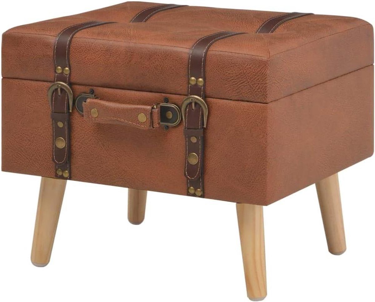 Opbergkruk Kunstleer - Poef Hocker - Extra Zitplaats - Met Opbergvak - 40x33x33 cm - Bruin