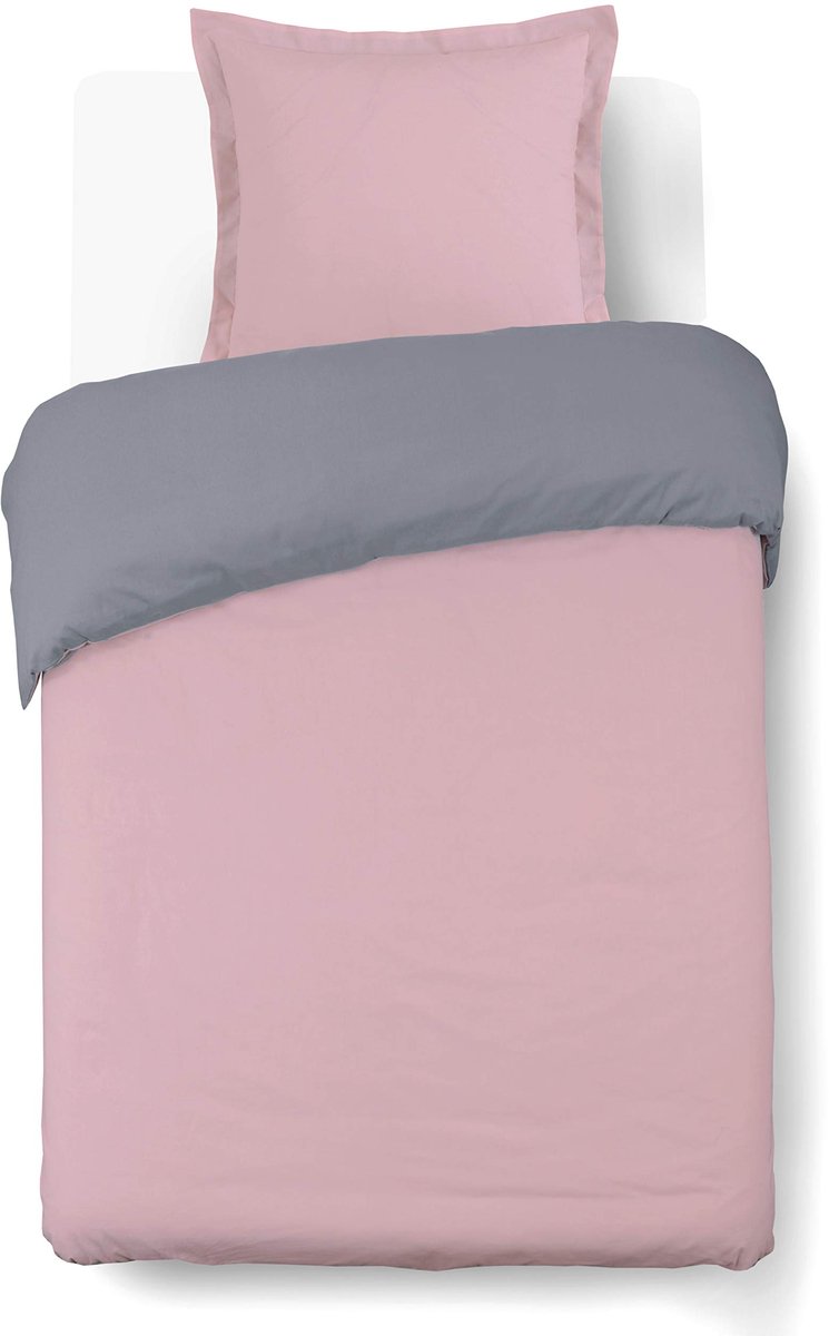 Ibenzoa Dekbedovertrek - Wendbaar - 140x200 cm - Grijs/Roze - 100% Katoen Grijs;Roze