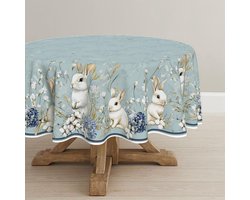 Artoid Mode Kapok Hydrangea Rabbit Rabbit Easter Tablecloth Round 120 cm, Seasonal Spring Stain Protection Table Linen Kitchen Decoration Party Decoration
