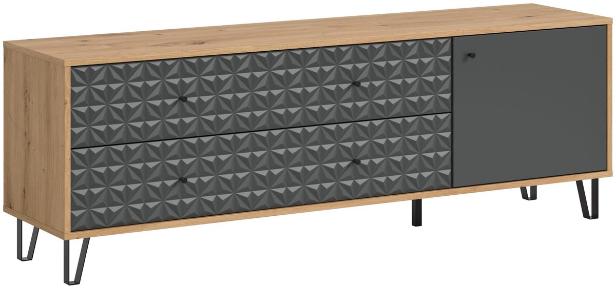 Furnilux Modern Lowboard in Eikenlook en Antraciet - Ruime Opbergkast met Laden - 164x56x40cm
