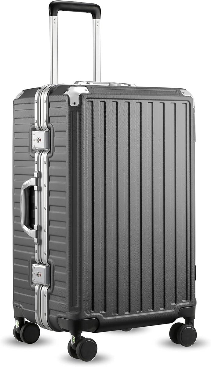 Trolley Koffer - Reiskoffer Koffer Zonder Rits - Reizen Zonder Zorgen - Aluminium Frame Naadloos Sluiten - 65x45.5x27cm 60.8L - Zwart