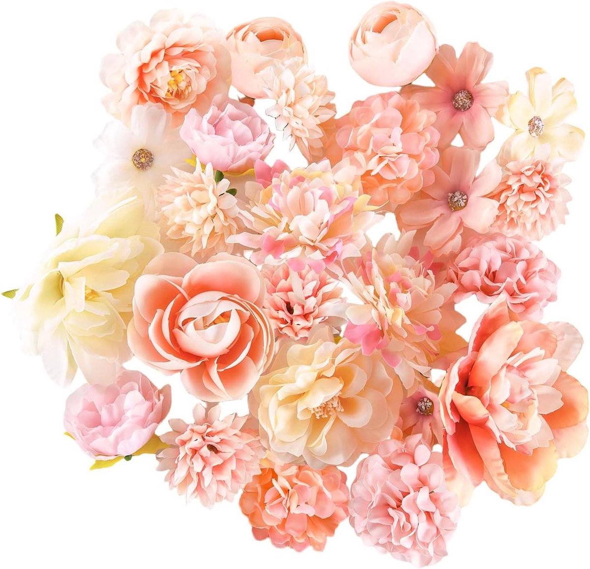 Kunstbloemkoppen Set - Zijden Bloemen - Doe-het-zelf Decoratie - Natuurlijke Schoonheid - 21 Stuks - Poederroze Mix