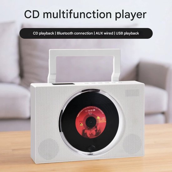 CD speler-Draagbare Verticale CD Speler met Bluetooth - Externe DVD Brander-Wandmontage & Desktop Design - 0-180° Verstelbare Standaard -Wit — afbeelding 3