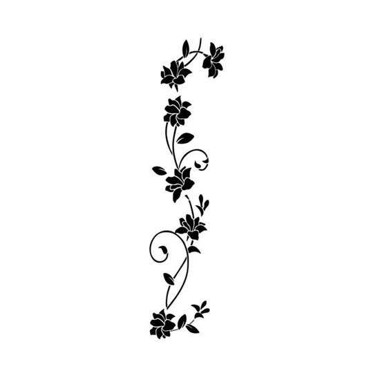 Tige de fleurs noire avec des volutes sur fond blanc.
