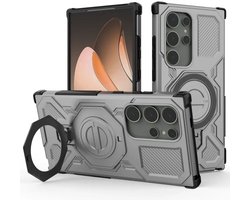 Hoesje geschikt voor Samsung Galaxy S24 Ultra | Compatibel met MagSafe / Qi2 | 360° Draaibare Magnetische Standaard | Back Cover Kickstand Ring | Grijs