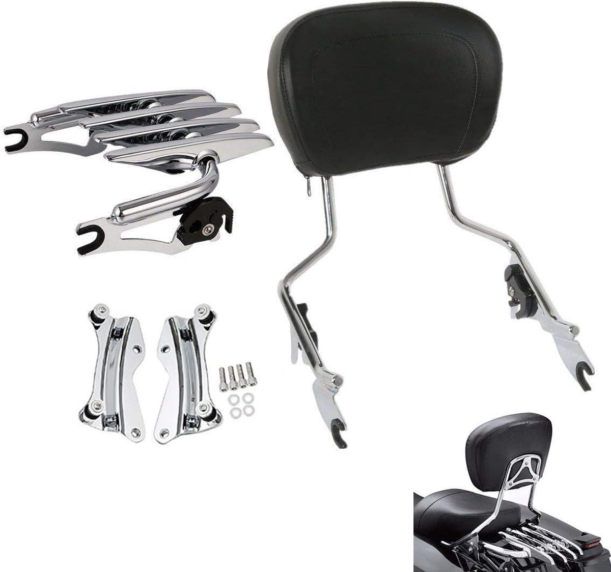 Passagiersrugleuning Sissy Bar - Rugsteun Motor - Comfortabel Reizen - Afneembaar Ontwerp - 4 Point Docking - Chroom