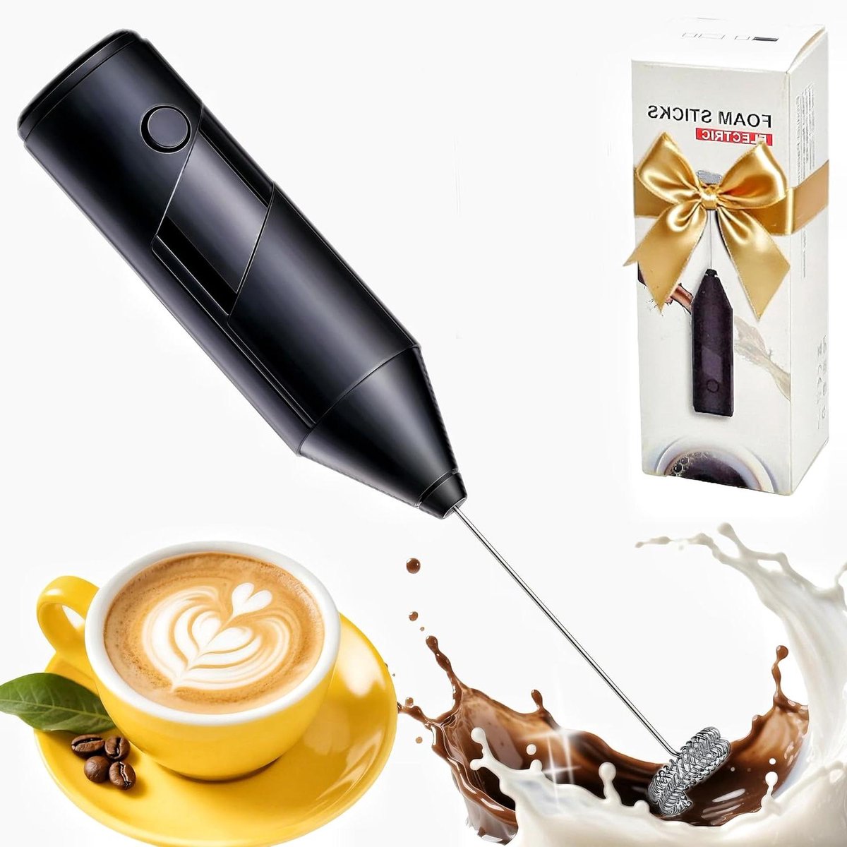 Handheld Melkopschuimer - Melk Klopper - Koffie Maken - Draadloze Bediening - 7.4 Ounces - Zwart