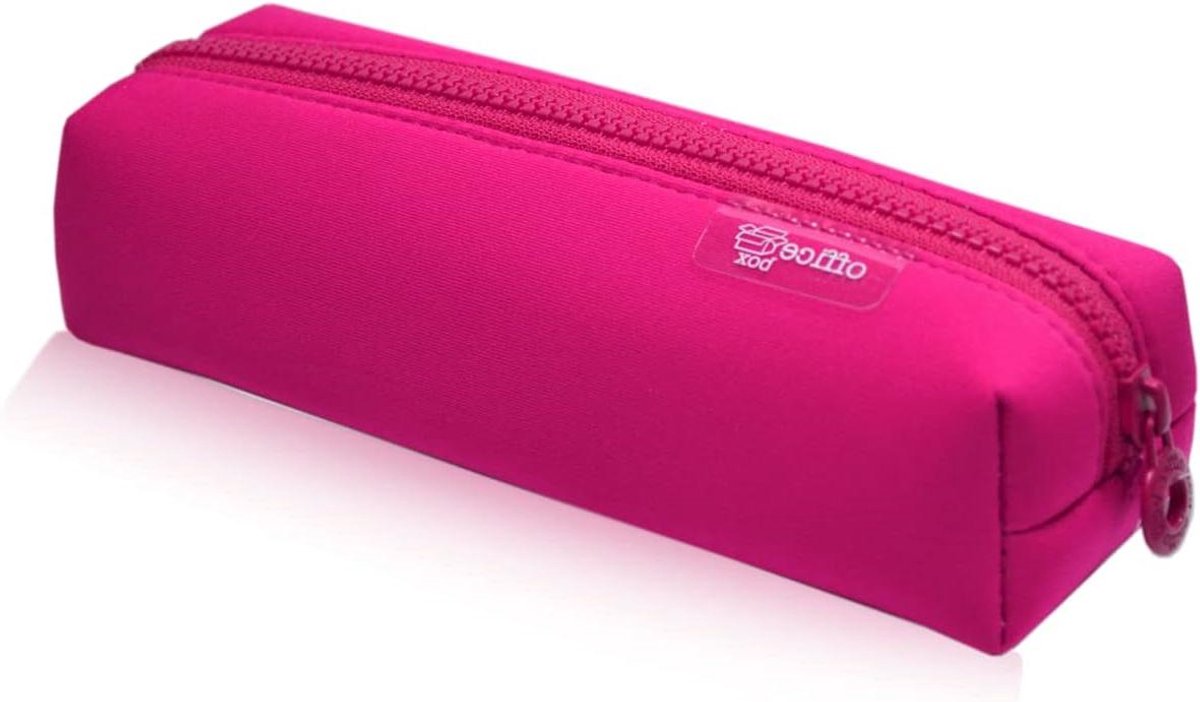 Vierkant Etui - Pennendoosje Pennenbakje - Schoolspullen Organiseren - Dubbele Ritssluiting - 22 x 5 x 6 cm - Meerkleurig Fuchsia