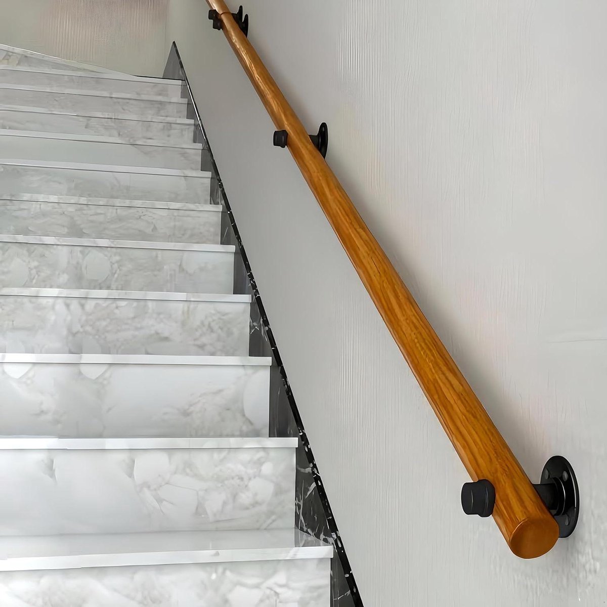 Houten Trap Leuning - Binnen Leuning - Veilige Toegang - Roestbestendig Staal - 15 Meter - Houtkleur