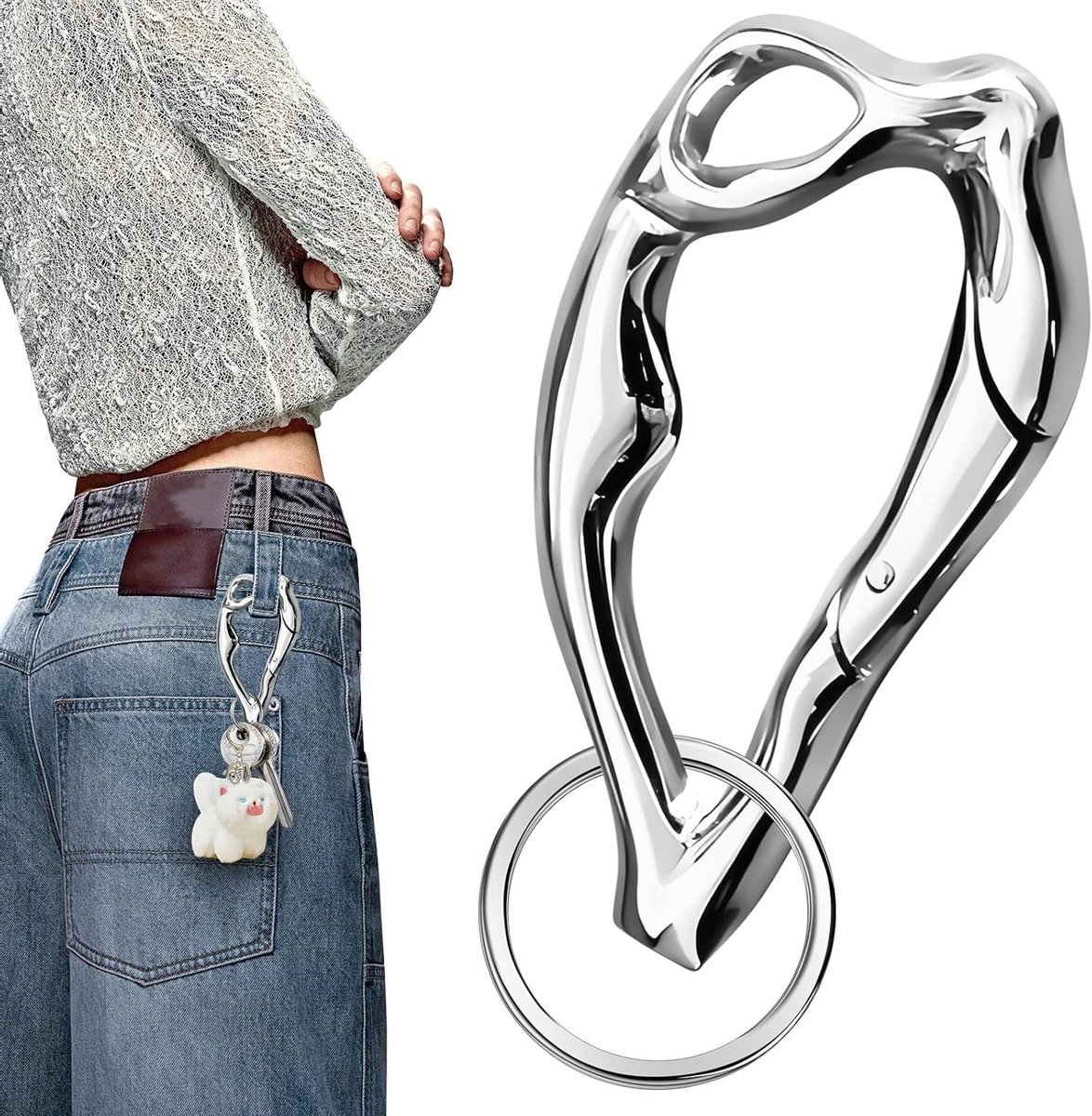 Schattige Carabiner Sleutelhanger Y2K - Irreguliere Sleutelhanger Clips voor Buiten, Sleutels en Rugzakken - Duurzaam Zinklegering Sleutelorganizer voor Handtassen en Portemonnees