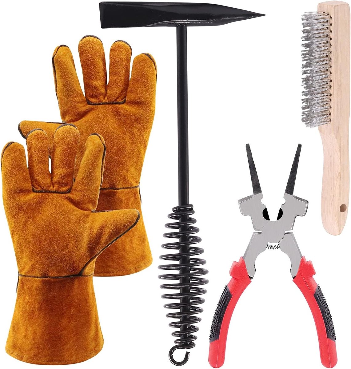 Set van 5 gereedschappen voor het verwijderen van laslag, inclusief 10" lashamer, borstel, lasplank en handschoenen voor een perfecte afwerking
