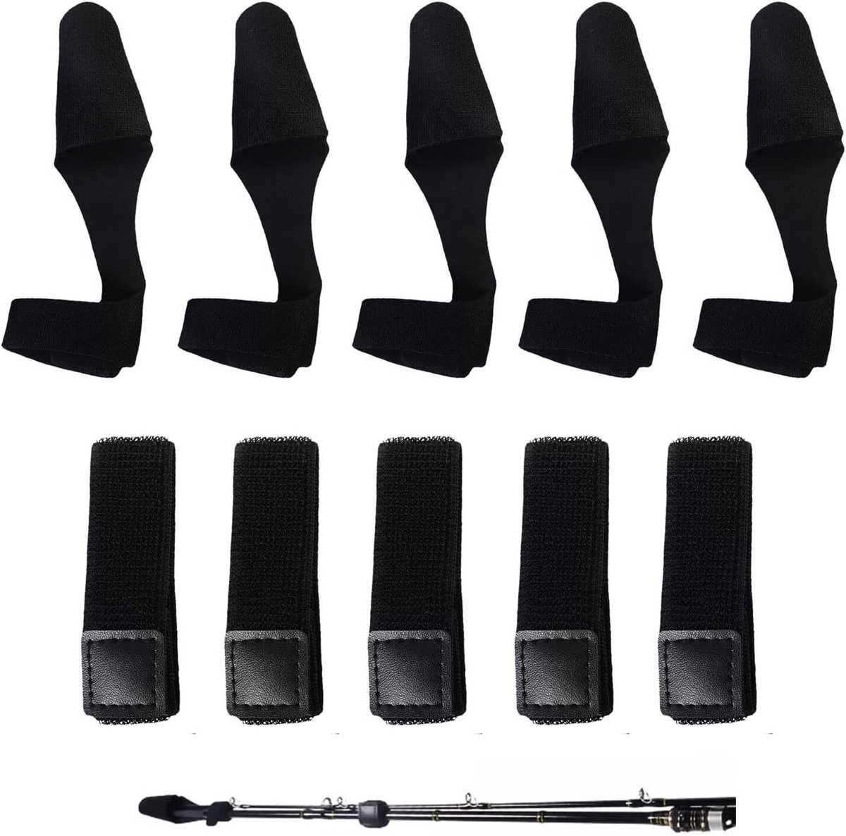 Set van 10 elastische vissersbanden en beschermcaps voor hengels, ideaal voor bescherming en organisatie van visaccessoires