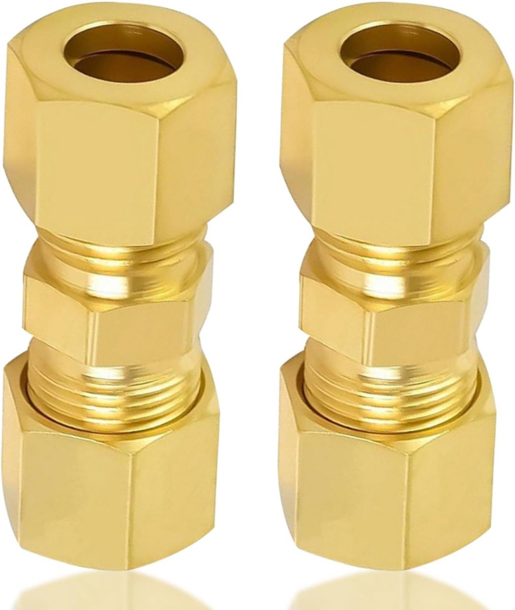 Set van 2 Compressiebuis Schroefverbindingen 10 mm OD, Messing Klemring, Rechtdoor Schroefverbindingen voor Pijpen en Luchtcompressoren