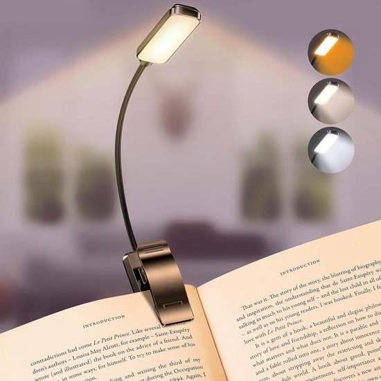 Sander Shop 9 LED Clip op Boek Licht, 3 Eye-Protecting Modes Flexibele Leeslamp Boek Lamp (Warm&Cool Wit Licht) -Traploos Dimmen, Oplaadbaar, Lange Batterijlevensduur, 4-Level Power Indicator van sander-shop — afbeelding 4