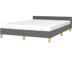 Bedframe met hoofdeinde - Ledikant tweepersoons - Goede nachtrust - Stevige multiplex lattenbodem - 140 x 200 cm - Donkergrijs