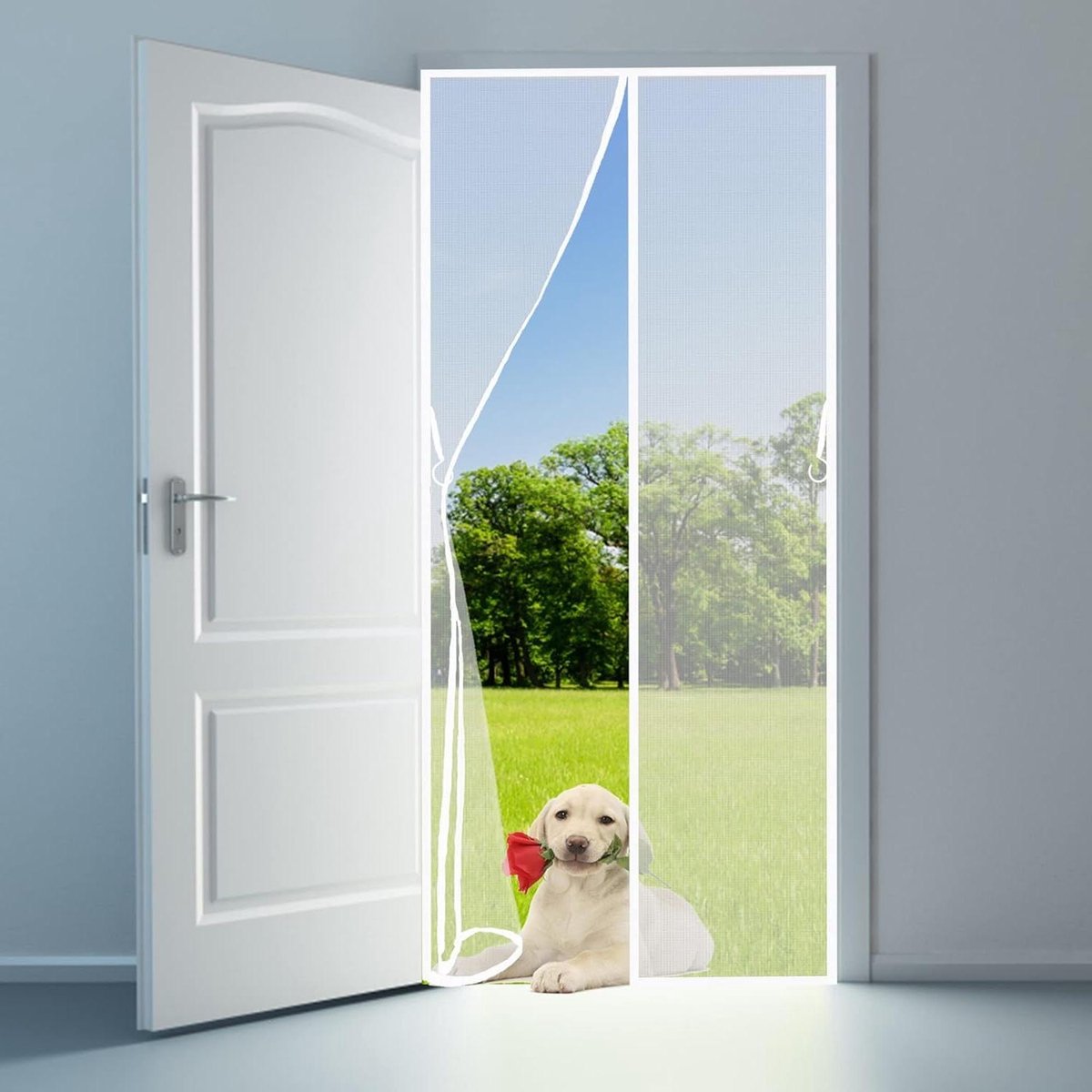 Hordeur Wit - Vliegendeur Muggenhor - Buiten Binnen Houden - Automatisch Sluitend - 95x245cm - Wit