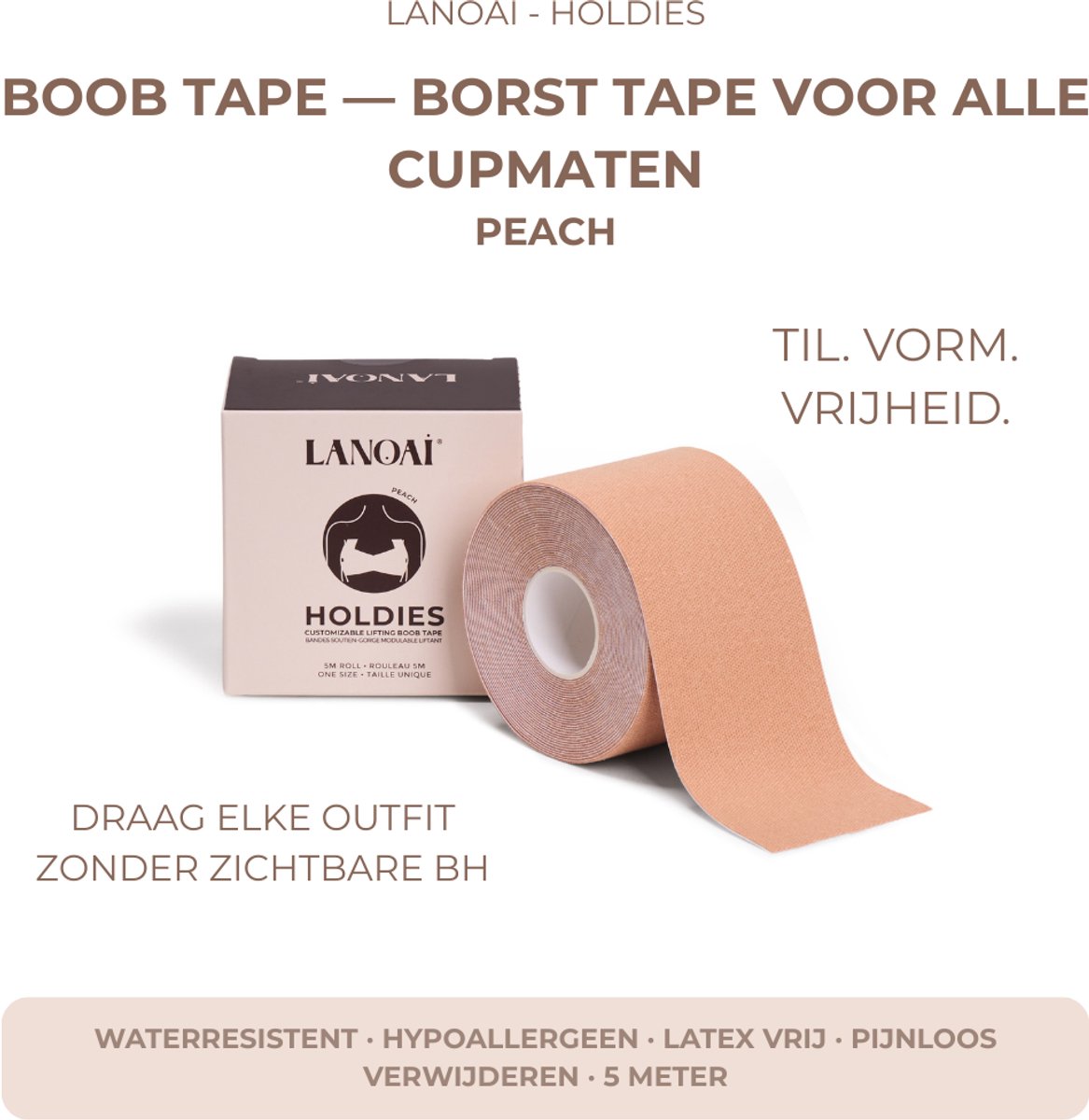 Lanoai Holdies - Boob Tape met Liftend Effect - 5 Meter - Zweetbestendig - Geschikt voor Grote Borsten