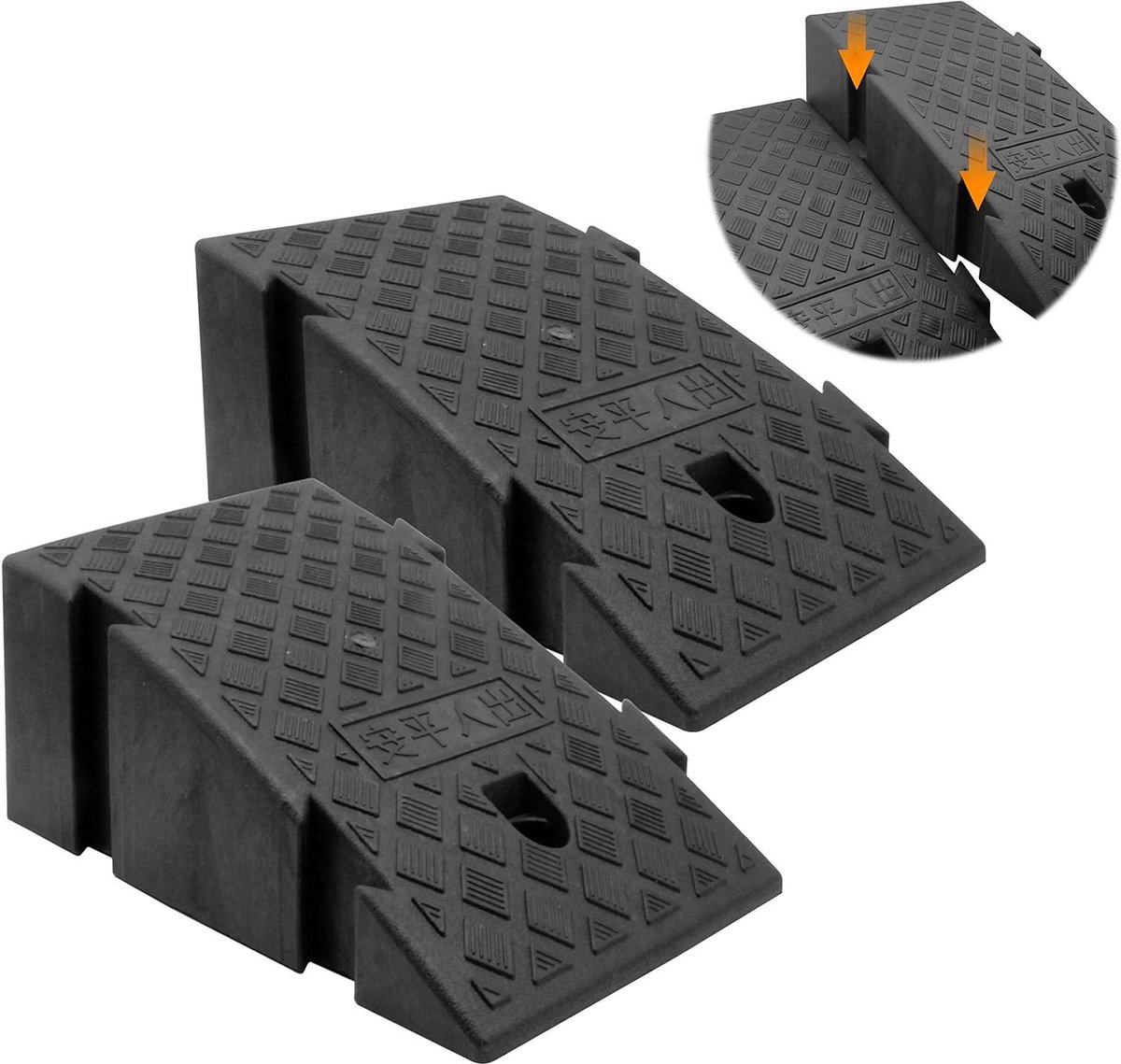 Kunststof Helling Set - Stoeprand Oprijplaat - Verplaatsen Voertuigen - Verstelbare Lengte - 2 stuks 7 inch - Zwart