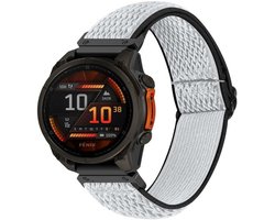 By Qubix - Geschikt voor Garmin bandje - 22mm Quickfit - Elastische Solo Loop nylon bandje - Wit met zwart - Geschikt voor Garmin Forerunner 745 / 935 / 945 / 955 / 965
