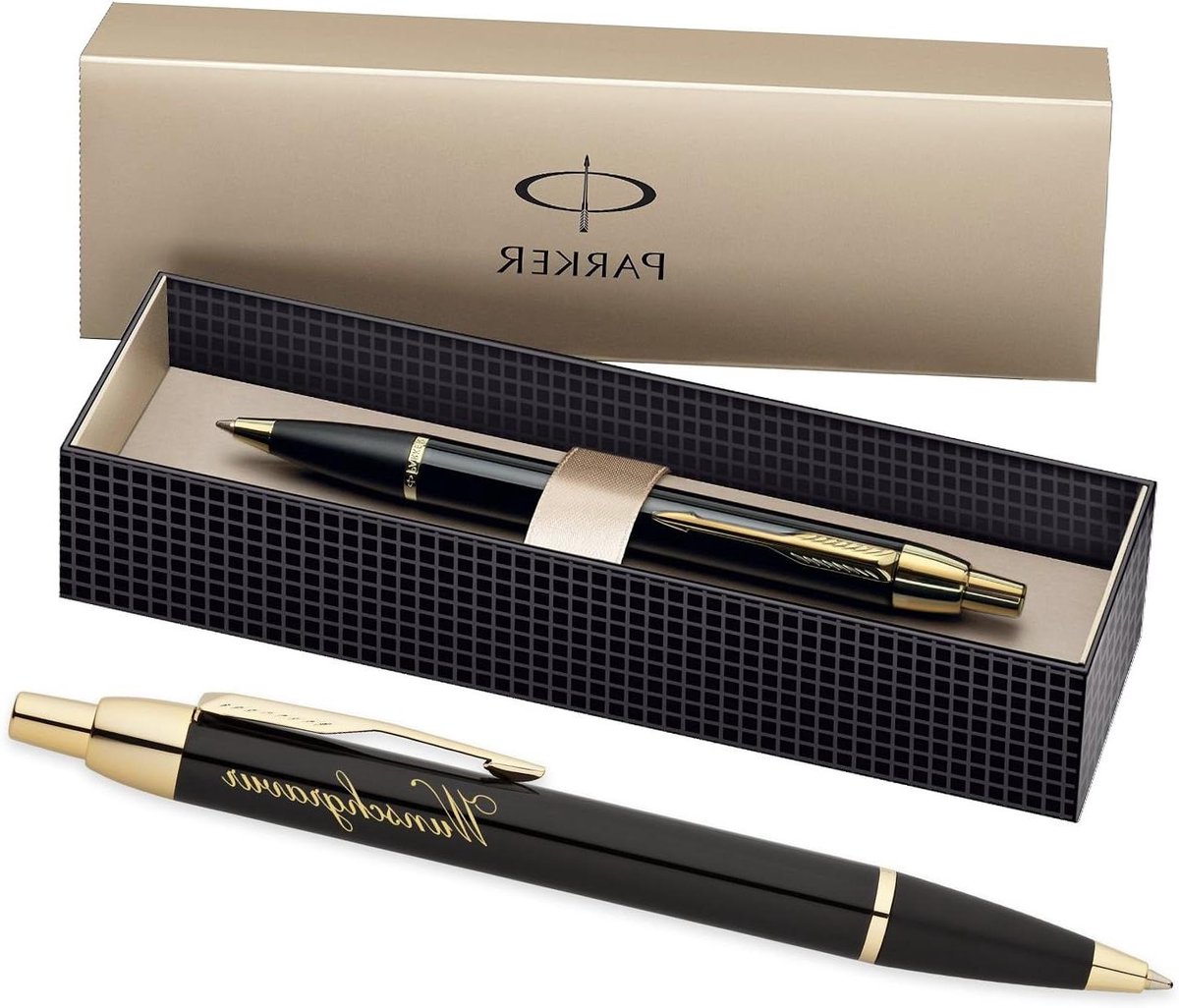 Balpen met gravure - Schrijfgerei cadeau - Persoonlijk schrijven - Krasbestendige gravure - 13.6 cm lengte - Zwart goud