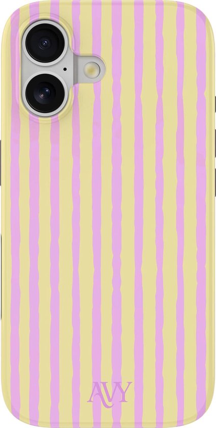Coque AVY compatible avec Apple iPhone 17 | Pink Lemonade | Rayures | Rose & Jaune | Coque arrière rigide | Compatible MagSafe & Qi2