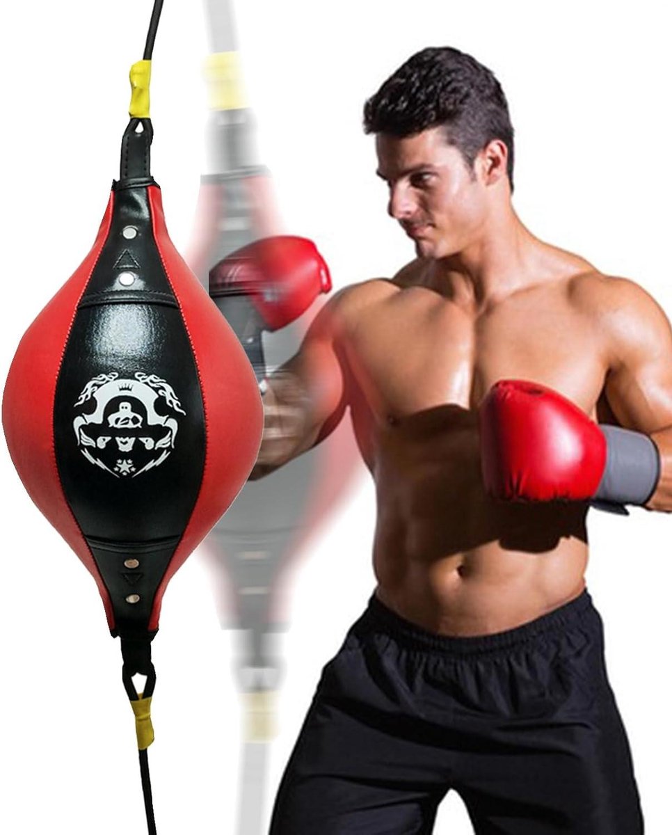 Bokssnelheidstas - Boksbal - Cardio Training - Ruittextuur Ontwerp - 38x18 cm - Zwart Rood