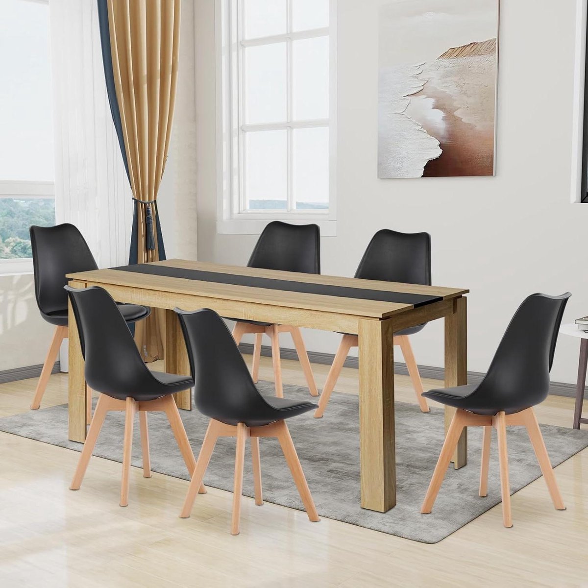 Eetkamergroep - Tafel met stoelen - Samen eten - Krasbestendig oppervlak - 160 cm tafel - Eiken zwart