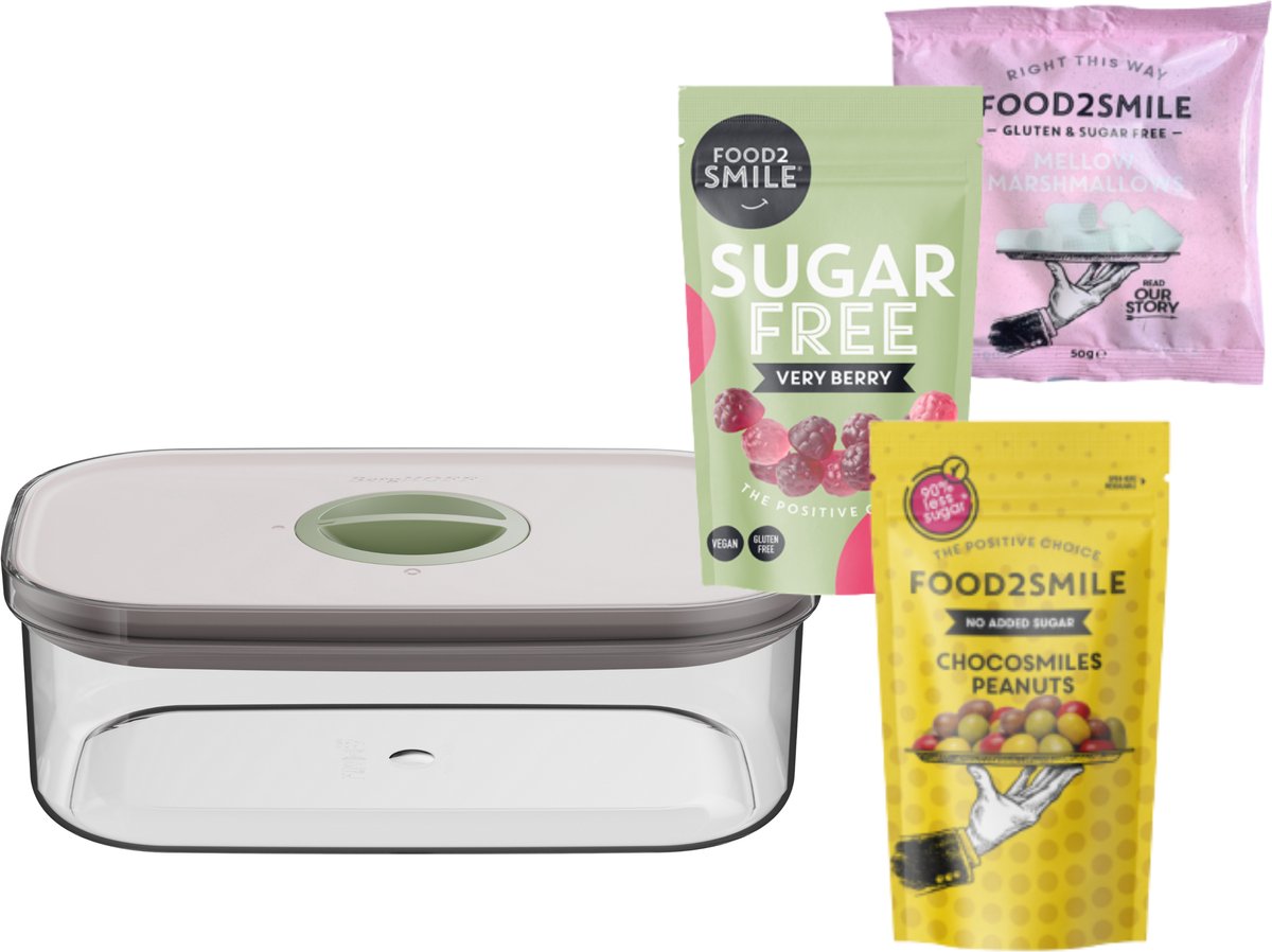 & FRIENDS | Food2Smile + Smart Seal 1.50L Mellow Marshmallows - Very Berry - Chocosmiles Peanuts - Transparant -
