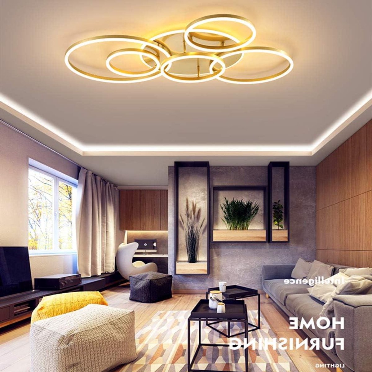 LED Plafondlamp - Kroonluchter Licht - Moderne Woonkamer - 6 Dimbare Ringen - Ø115CM - Gou