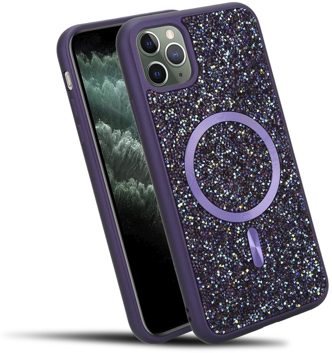 Hoesje geschikt voor iPhone 11 PRO MAX in Paars Diamant Glitter Stijl