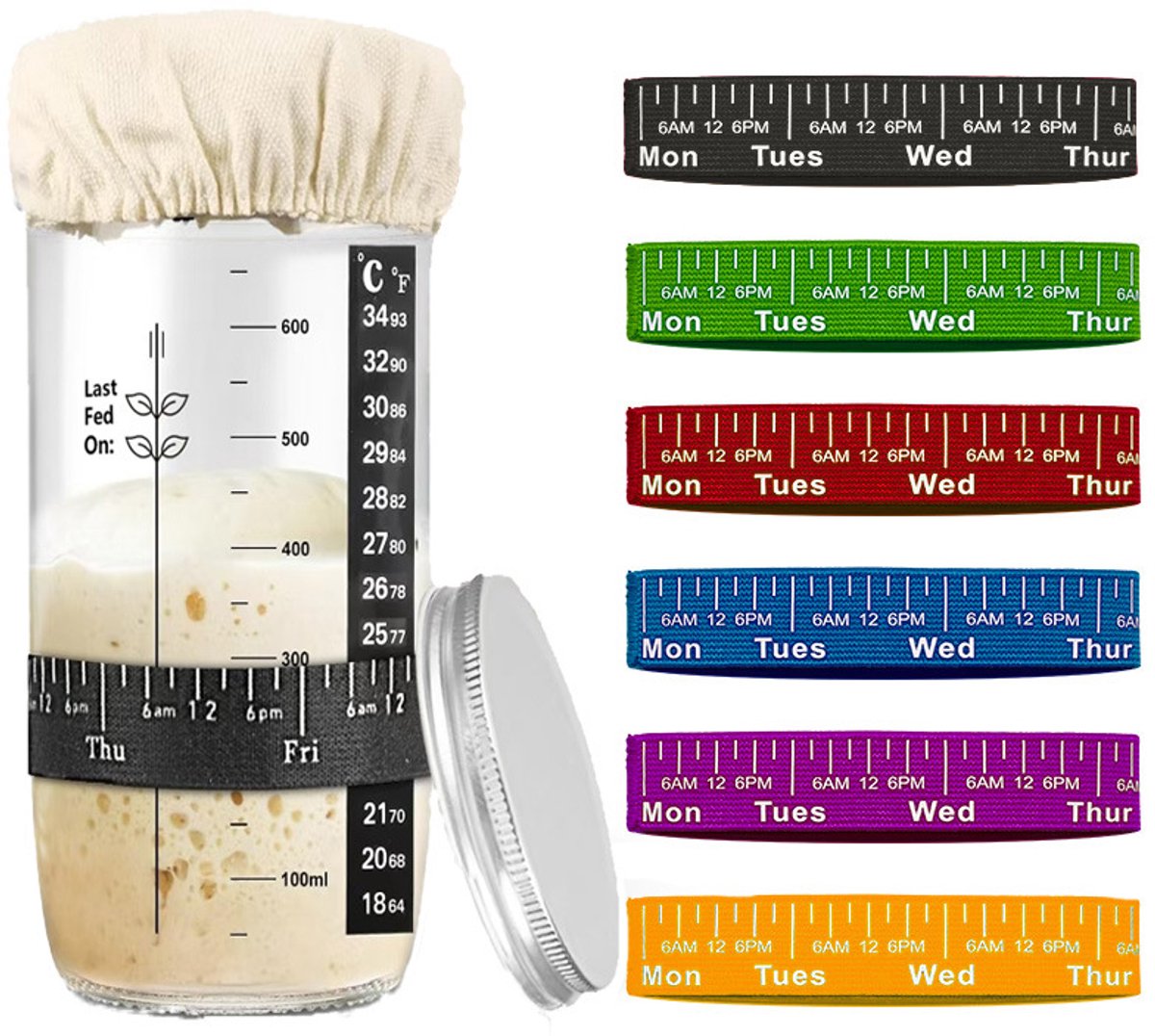 5-delige Set Zwarte Elastische Banden voor Sourdough Potten, Broodrijs Accessoires