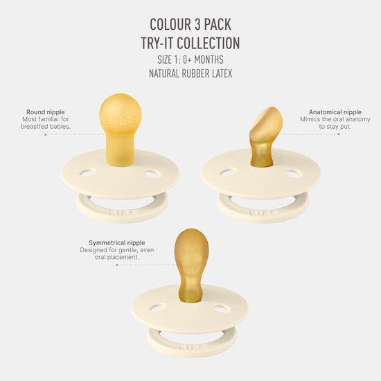 Bibs - Fopspeen - Try It Collection - Maat 1 - 3 stuks - Ivory van BIBS — afbeelding 2