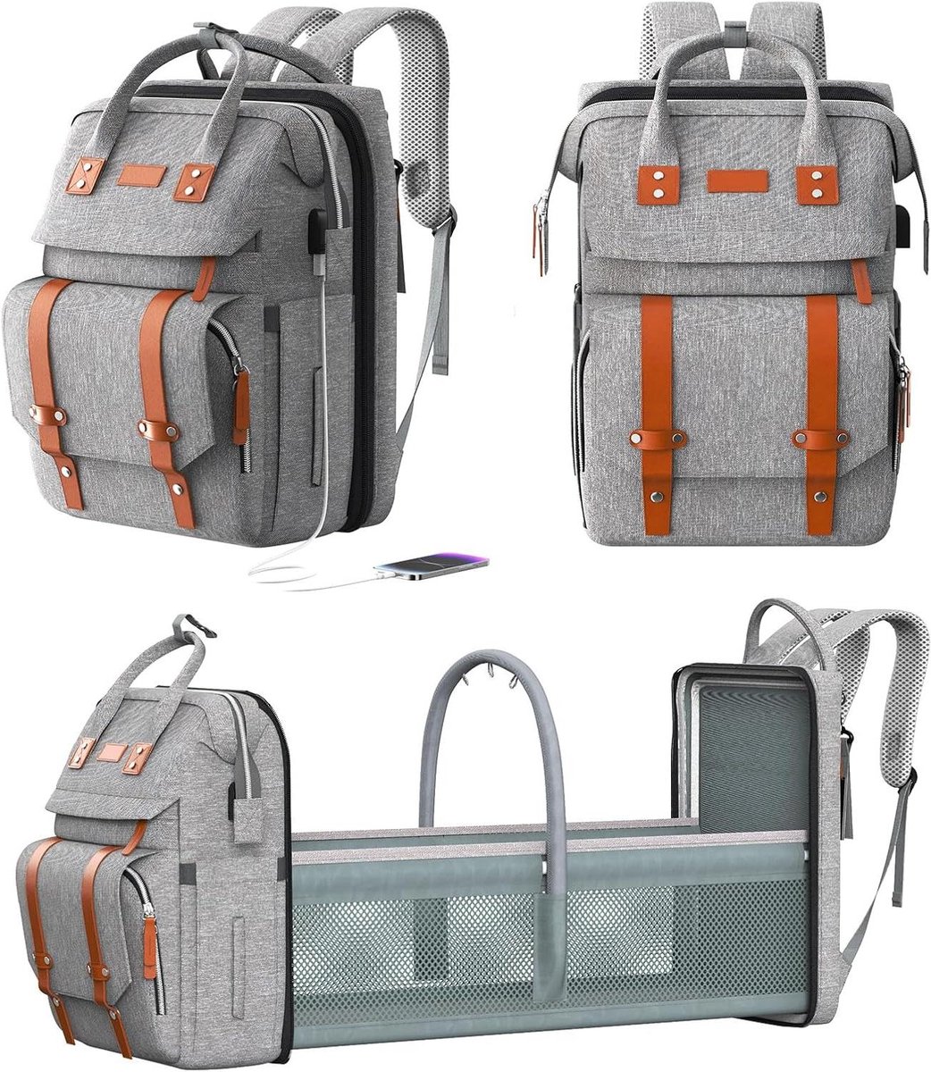 Luiertas Rugzak - Baby tas - Baby verzorgen - Met Luierstation - Groot formaat - Grijs