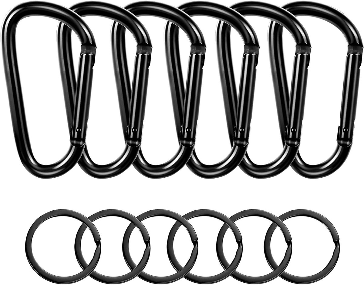 Set van 6 Aluminium Carabiners - D-Ring Haakjes voor Hammock, Sleutelhanger, Kamperen en Buitenactiviteiten