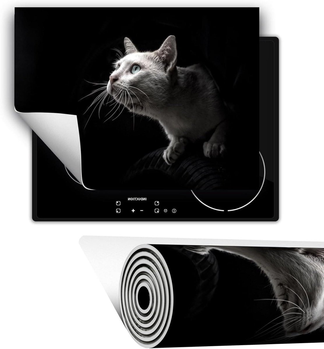 Kookplaat Beschermer - Werkbladmat - Keuken Decoratie - Antislip Vinyl - 80x52 cm - Zwarte kat