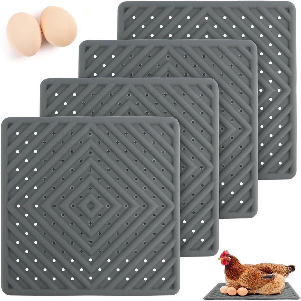 Kippennestkussens Set - Legnest Matten - Eieren Leggen - Wasbaar Herbruikbaar - 4 stuks 30x30cm - Grijs