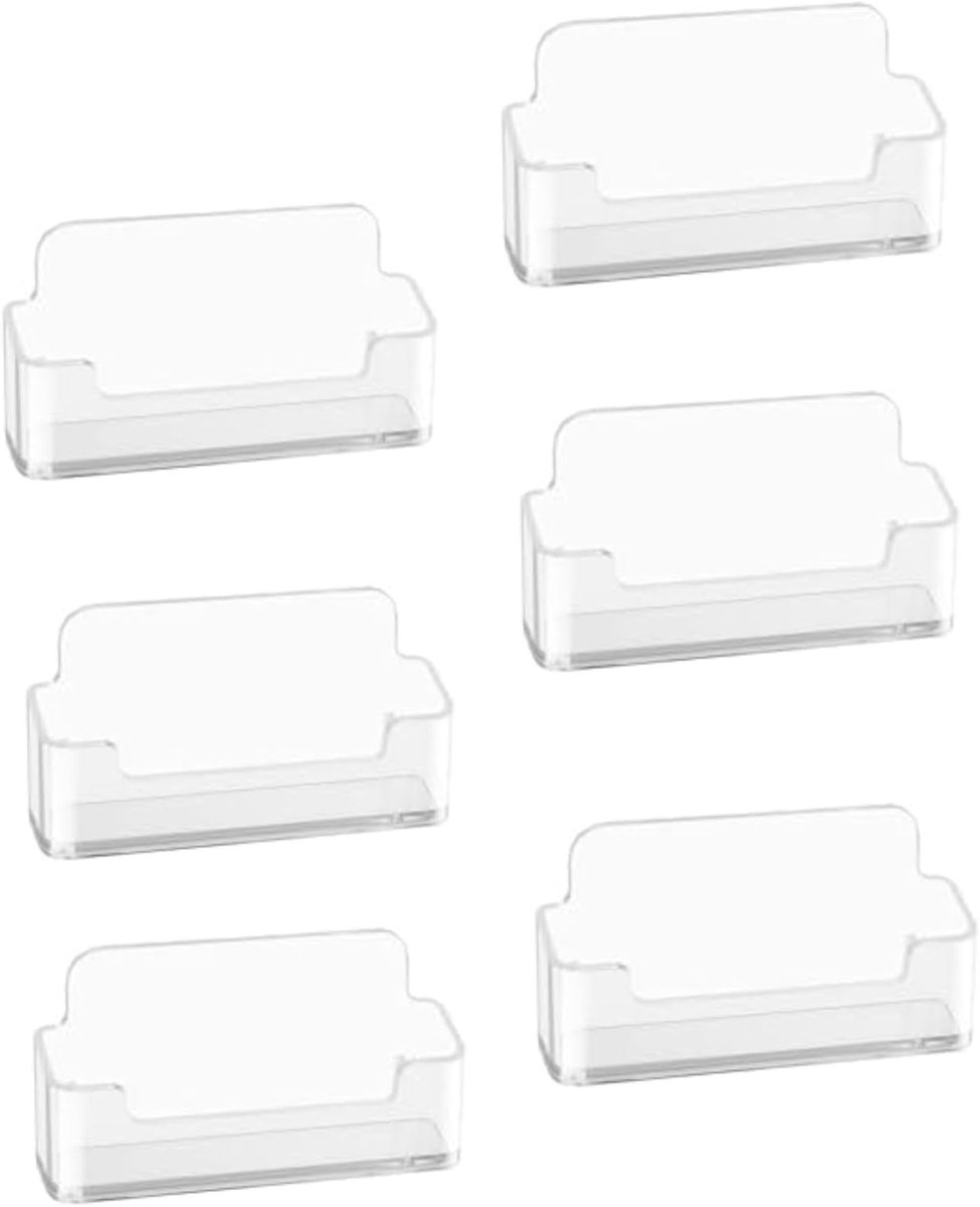 Transparante visitekaartjeshouder, 6 stuks, plastic standaard voor kantoor en thuis, ideaal voor presentatie en organisatie van visitekaartjes