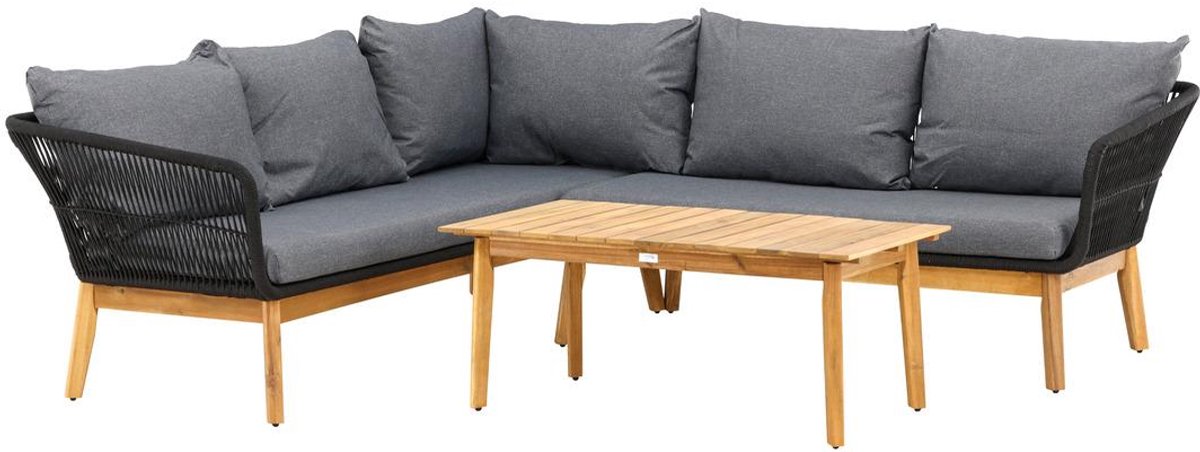 Svea - Helena loungeset hoekbank - acacia/zwart/grijs