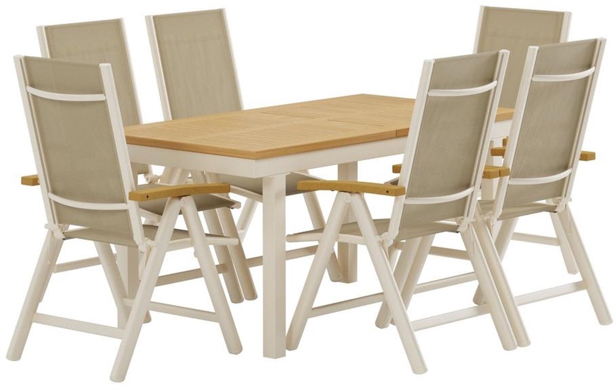 Svea - Josef rechthoekige tuintafel - naturel + 6x Arline tuinstoelen - beige