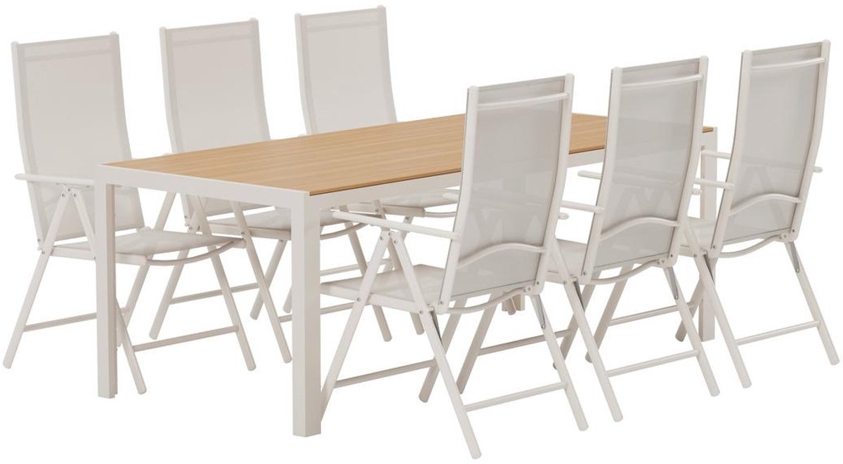 Svea - Reginald rechthoekige tuintafel - beige + 6x Jonathan tuinstoelen - beige