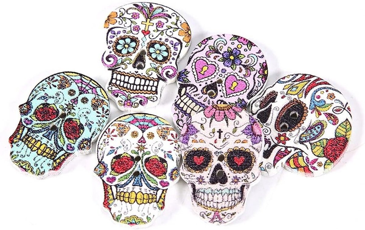 Houten Skulls Knopen voor DIY Projecten - 50 Stuks, Perfect voor Kledingdecoratie en Leerbewerking