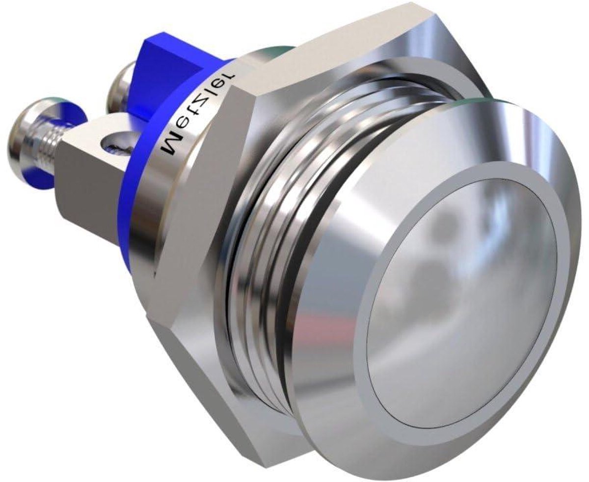 Drukknop Roestvrij Staal - Tastschakelaar Inbouw - Industriële Besturing - Stof en Waterdicht - 16 mm Diameter - Zilverkleurig