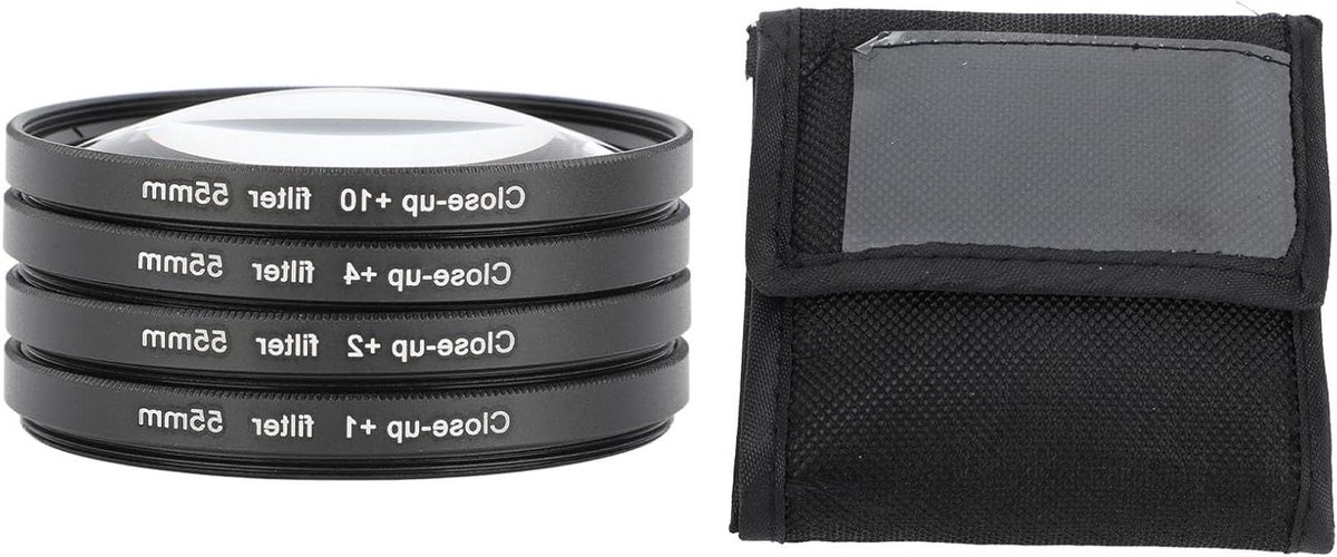 Close-upfilterset Camera - Macrofilters Kit - Gedetailleerd Fotograferen - 4 Sterktes Inclusief - 55mm - Zwart