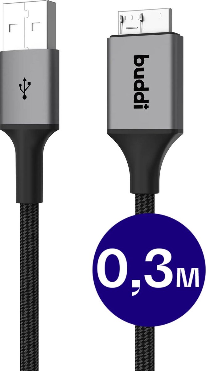 Buddi Flex USB-A naar Micro-B Kabel 12W Fast Charge 30CM Zwart