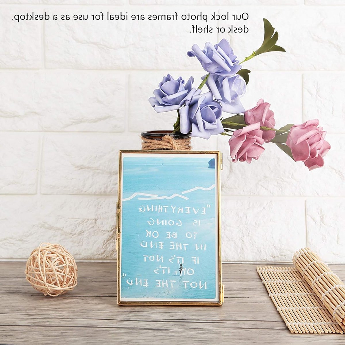 Retro Fotolijst Goud 20x20 cm van Glas met Messing, Inclusief Koperen Strip voor Foto's (10,2x15,2 cm)