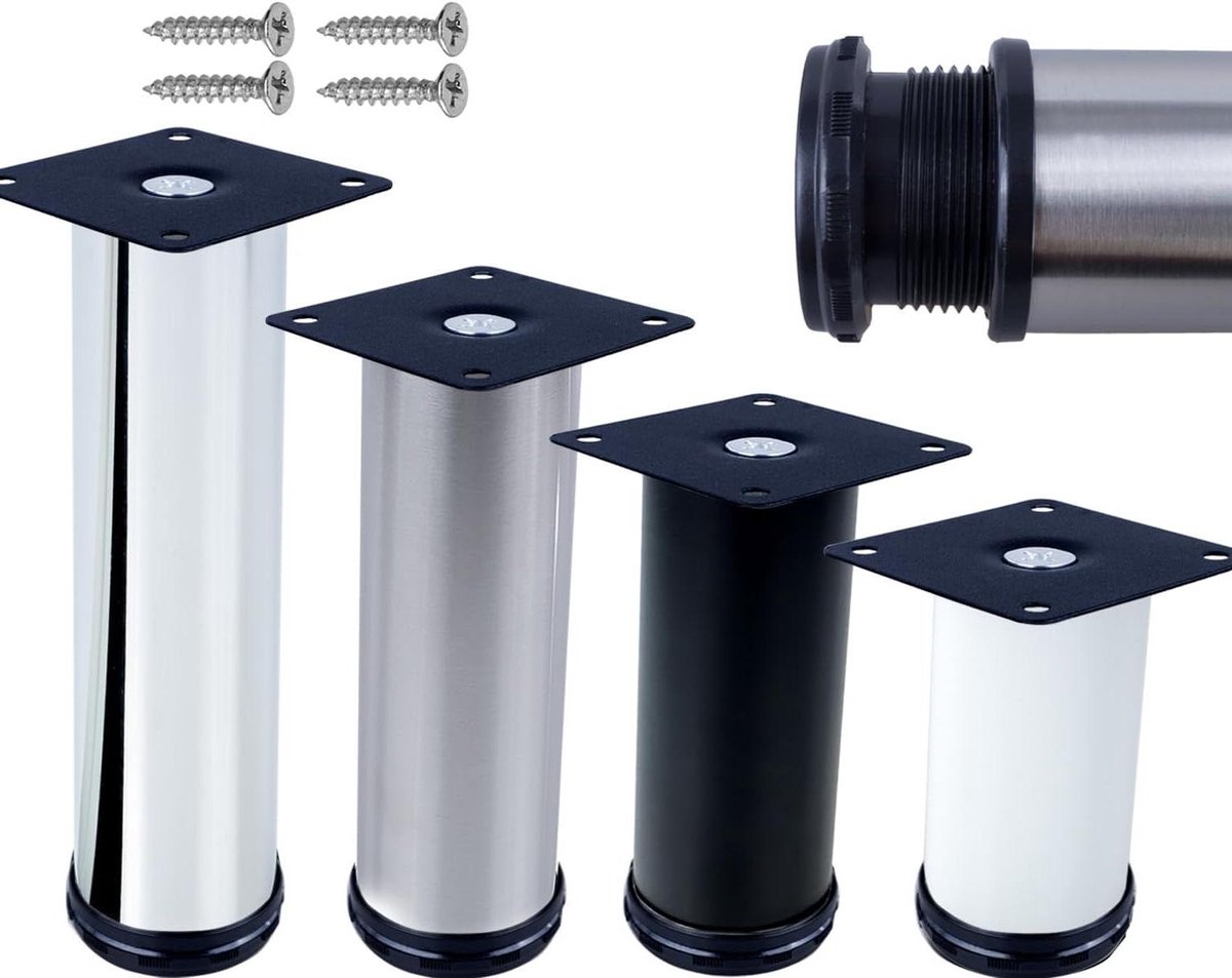 Meubelpoten Set - Bankpoten Kastpoten - Meubels Verhogen - Inclusief Vloerbeschermer - Hoogte 6 cm - Roestvrij Staal
