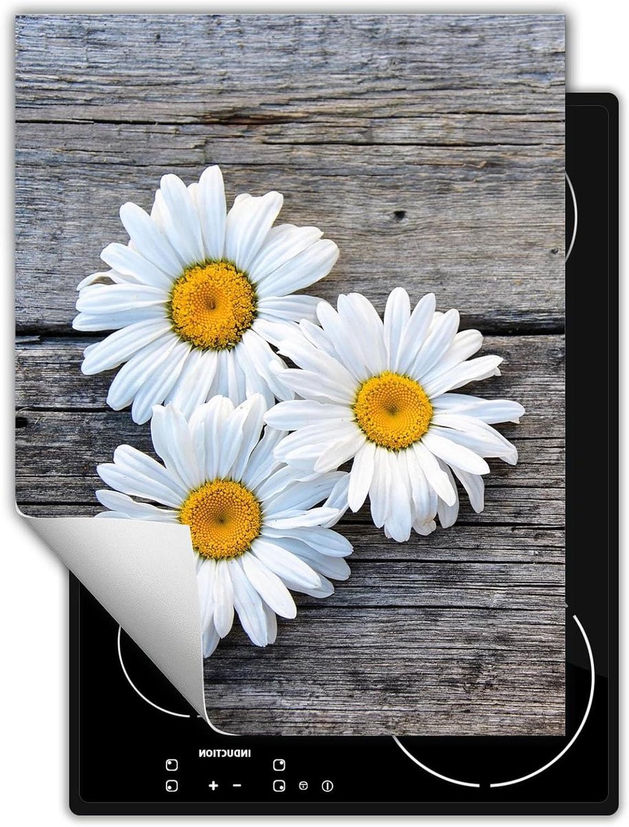 Afdekplaat fornuis - Werkblad beschermer - Koken en snijden - Antislip vinyl materiaal - 40x52 cm - Bloemen hout